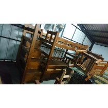 胡桃色多功能雙層床 